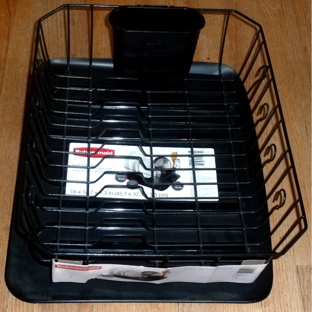 Rubbermaid 6032 Black Lg Dish Drainer Utensil Holder Drainboard Mat Tray NEW